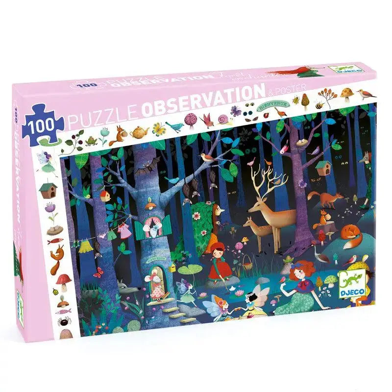 Enchanted forest-themed jigsaw puzzle box featuring a colorful nighttime scene with animals and magical elements.