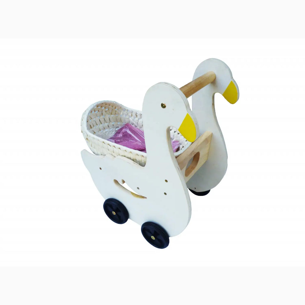 White wooden swan stroller.