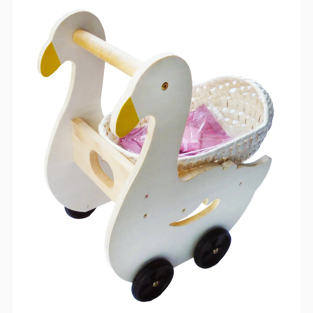 White swan-shaped baby walker.