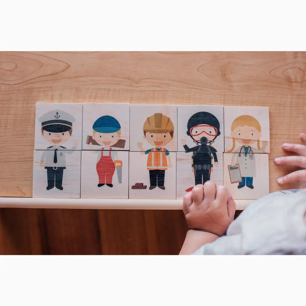 Set of illustrated cards depicting different occupations or professions as cartoon characters.