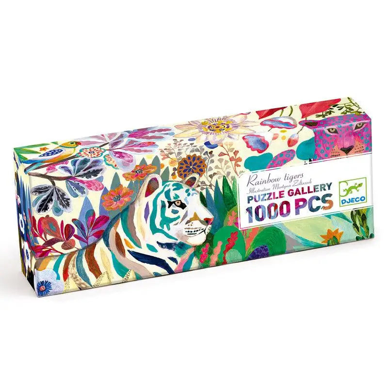 Colorful 1000-piece puzzle box featuring a vibrant floral and animal design.