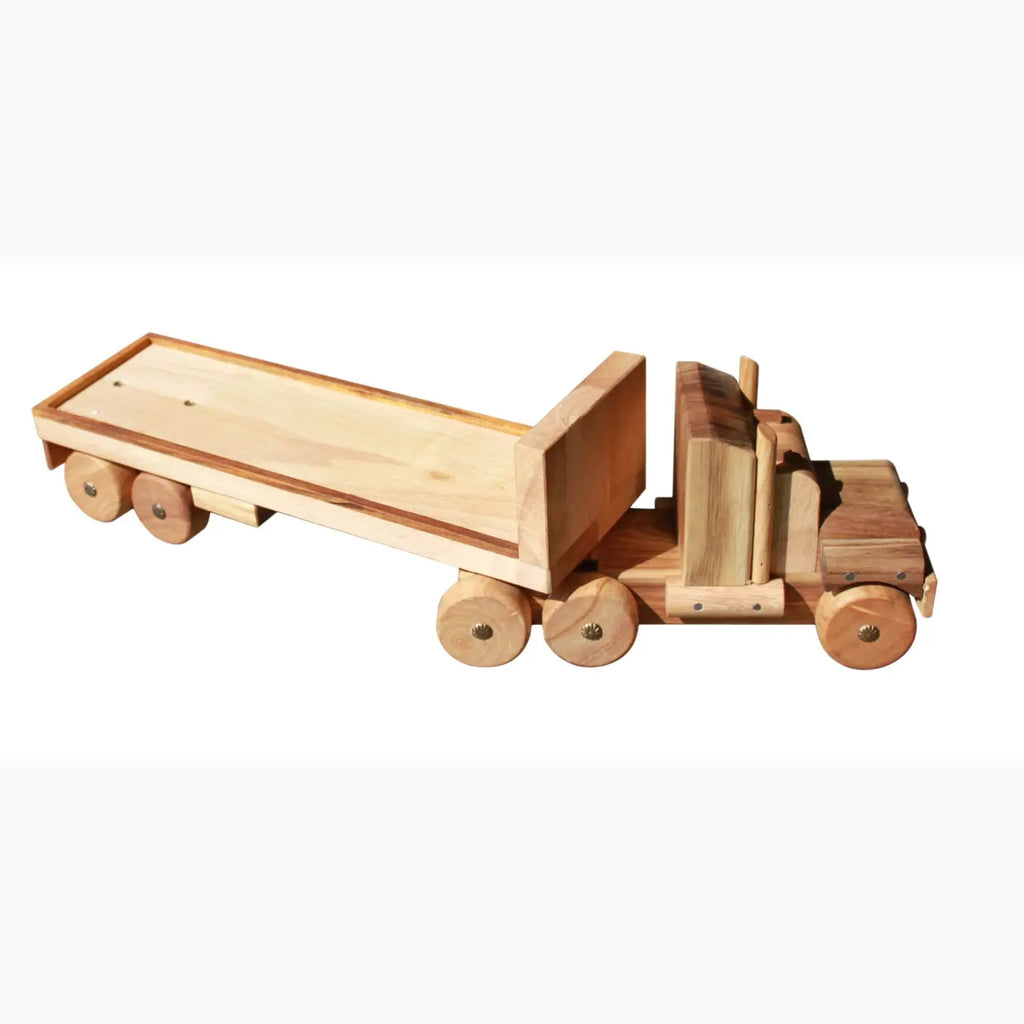 Wooden toy dump truck.