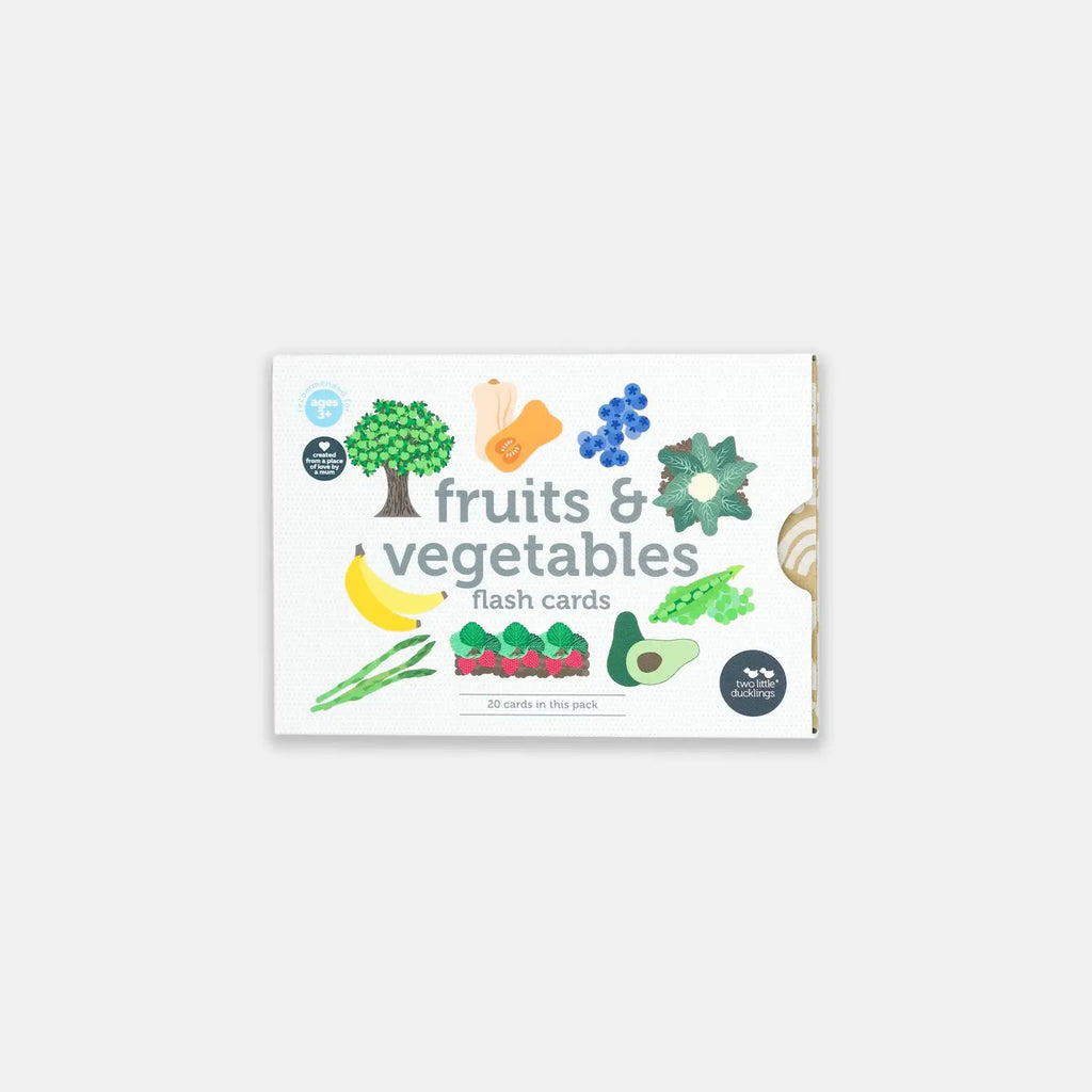 Flash card set featuring illustrations of fruits and vegetables.