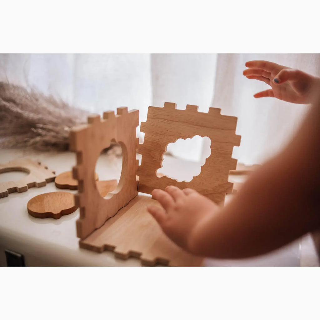 Wooden toy building blocks.