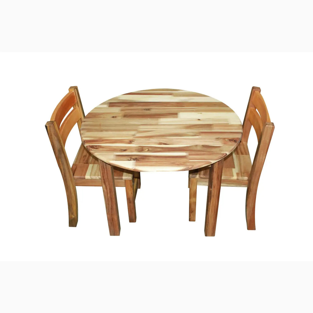 Wooden round table and chairs.