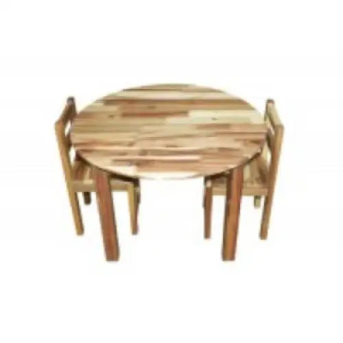 Wooden round table and chairs.