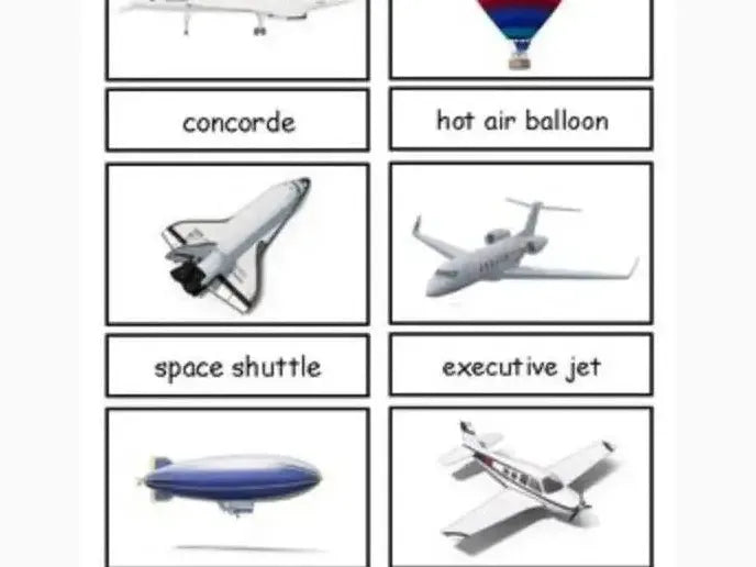 Collection of labeled images showing various aircraft and flying vehicles.