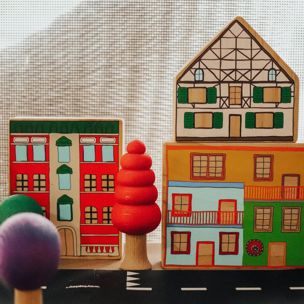 Colorful wooden toy town.