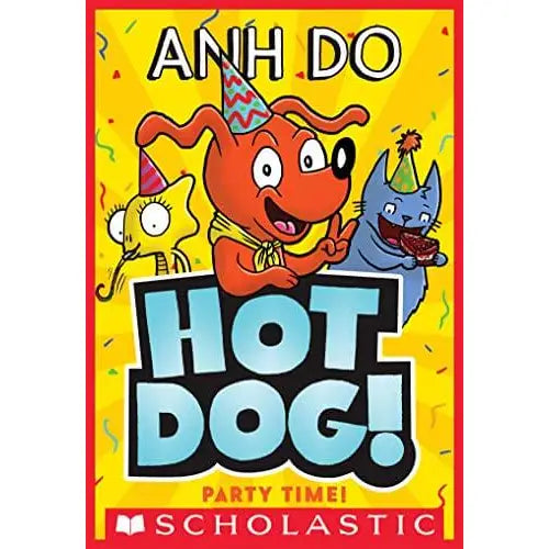 Book cover featuring cartoon animals and the title ’Hot Dog!’ by Anh Do.