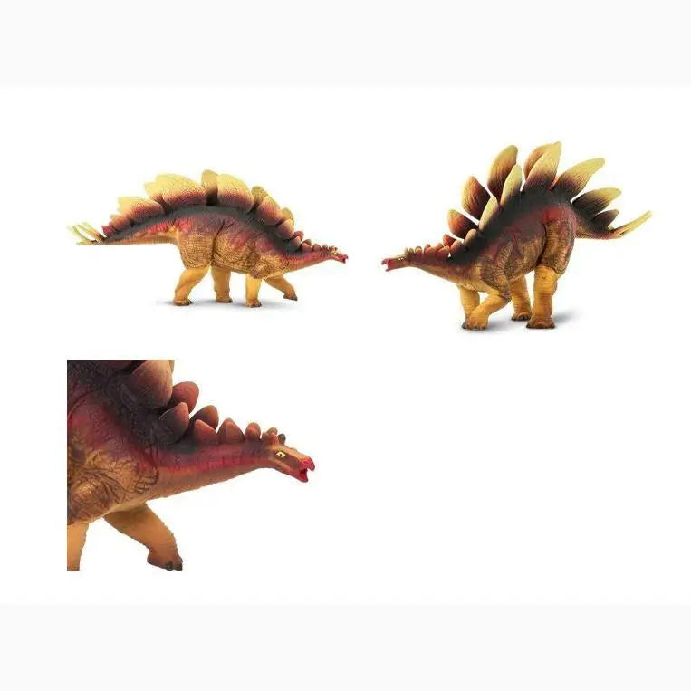 Stegosaurus dinosaur toy shown from different angles.