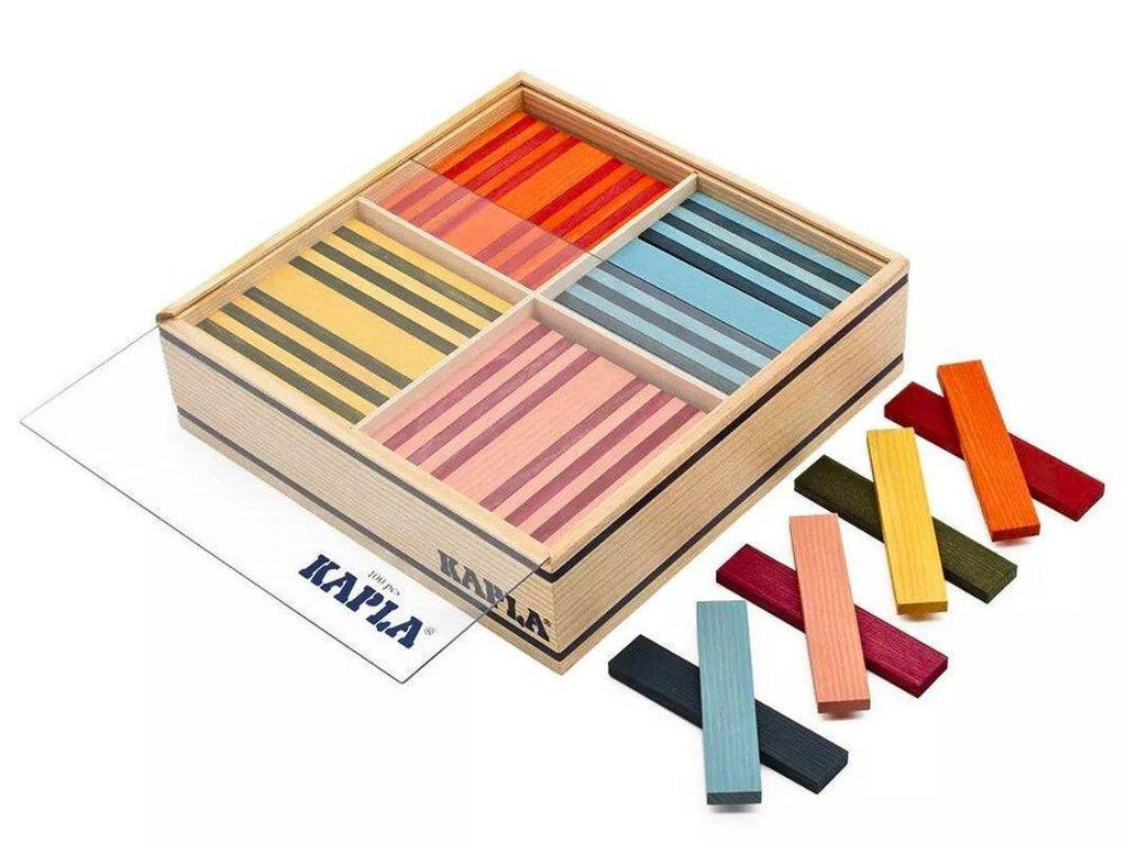 KAPLA Blocks Building Planks - 100 Octocolour Set - Wooden Case