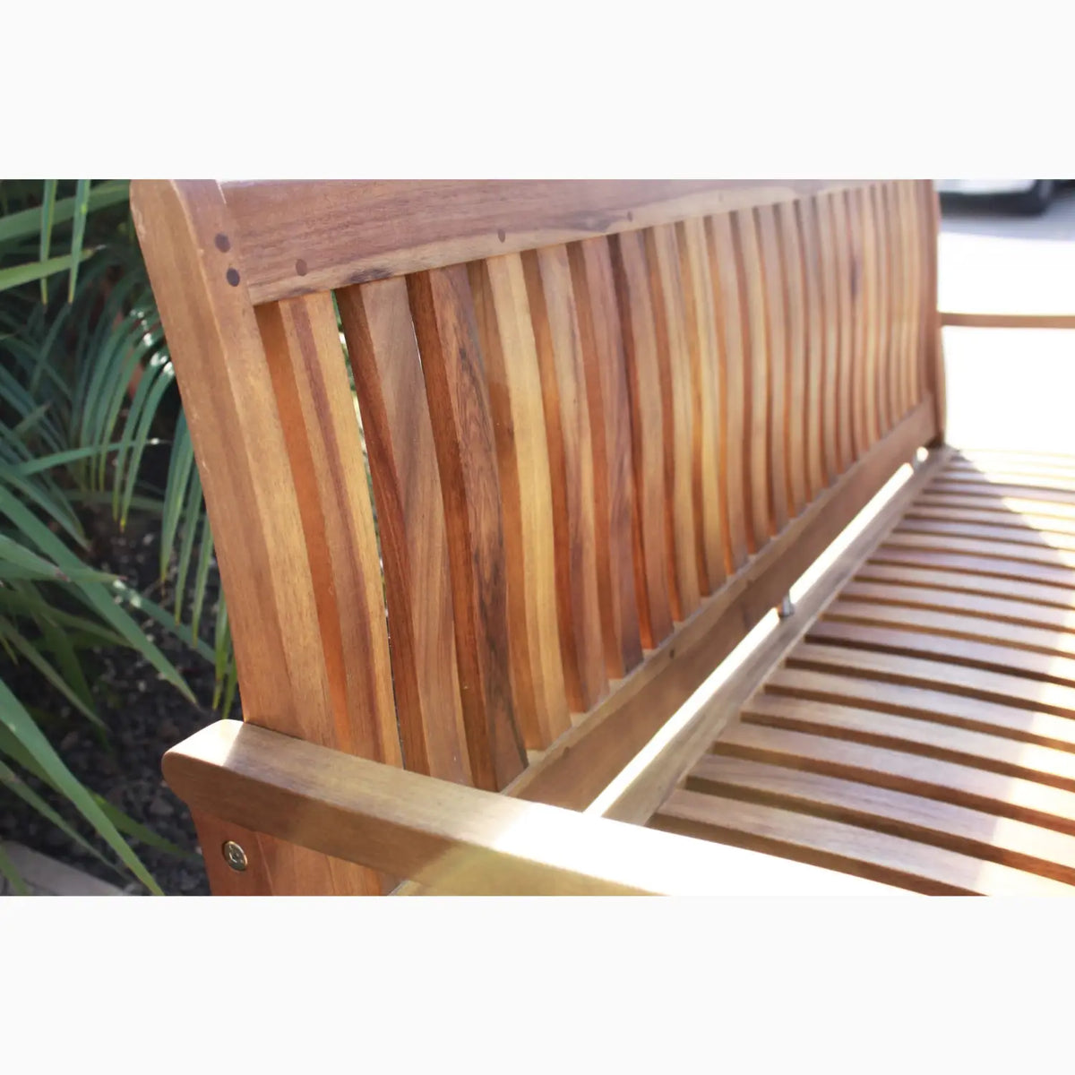Wooden outdoor bench.
