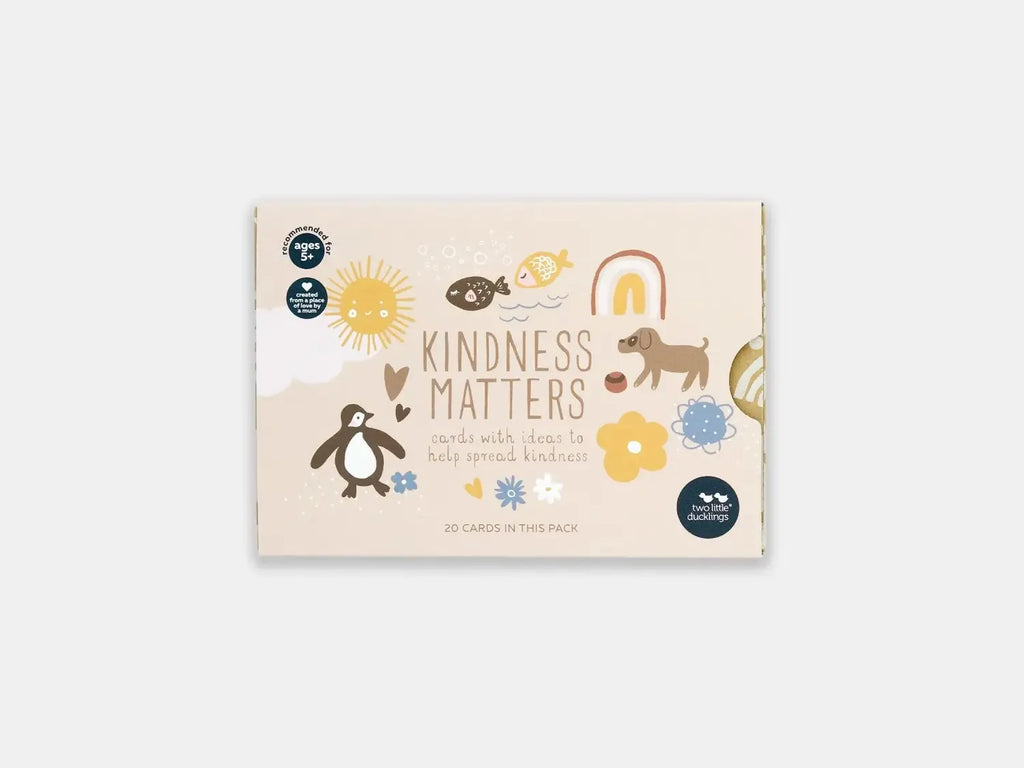 Book cover titled ’Kindness Matters’ with colorful animal illustrations and decorative elements.