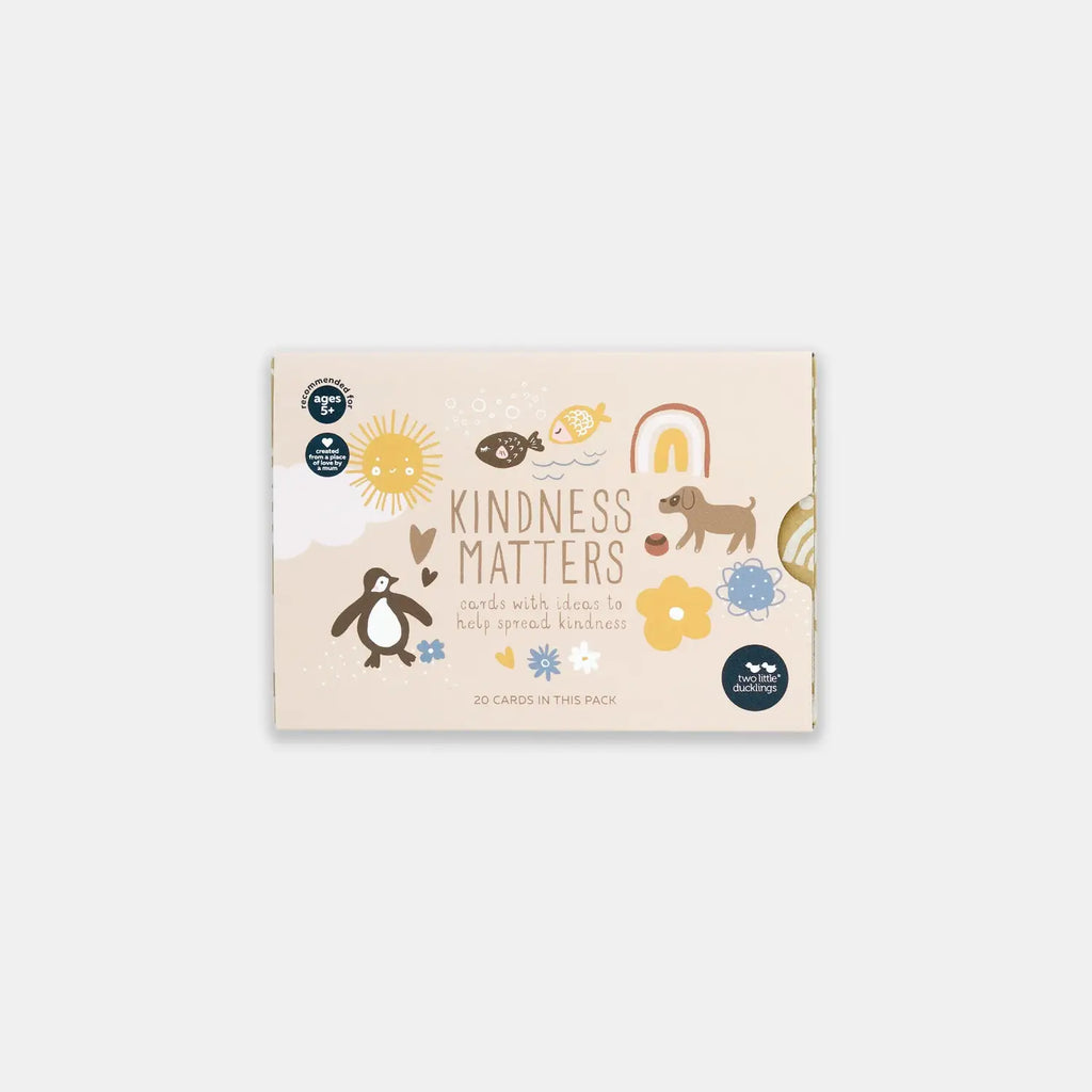 Book cover titled ’Kindness Matters’ with colorful animal illustrations and decorative elements.