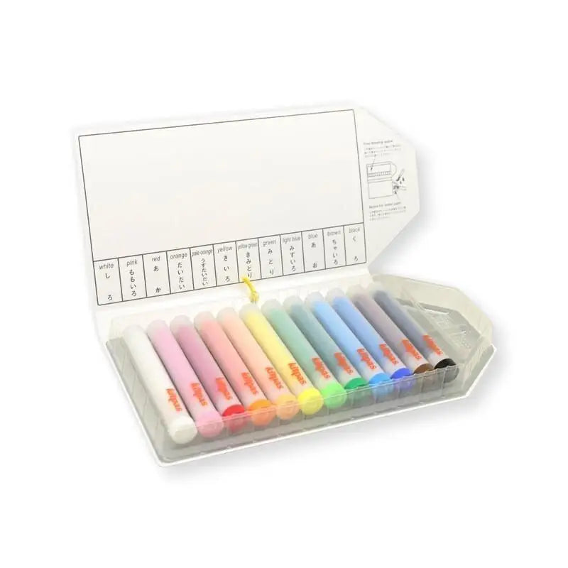 Set of colorful highlighter markers in a plastic case with a labeling area.