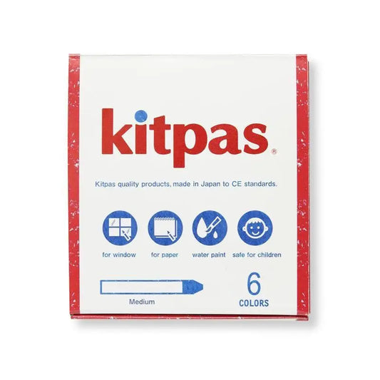 Box of Kitpas drawing materials featuring 6 colors and product icons.