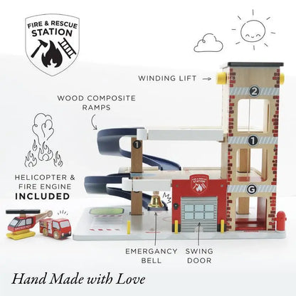 Wooden fire and rescue station toy.