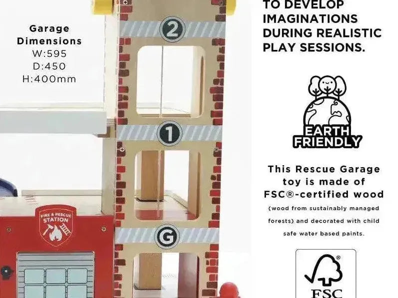 Wooden fire station toy.