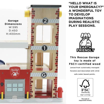 Wooden fire station toy.