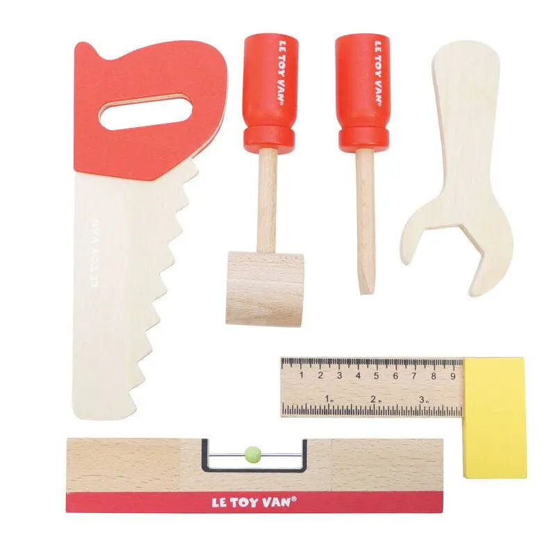 Wooden toy tool set.