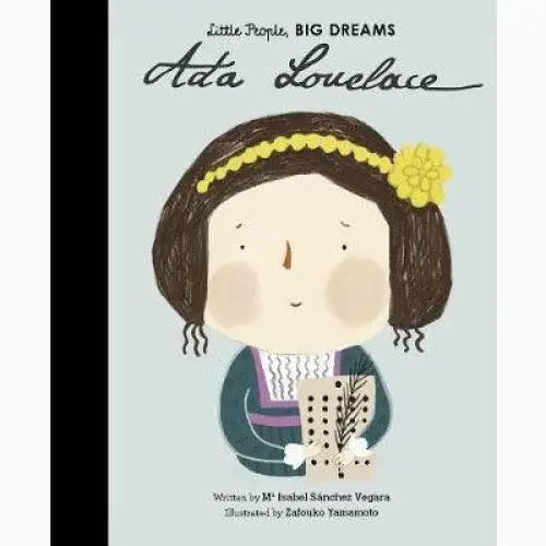 Book cover featuring a stylized illustration of a young girl with dark hair and a yellow headband holding papers.