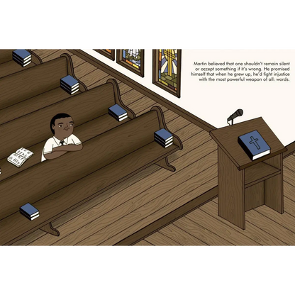 Church pew with books and a pulpit.