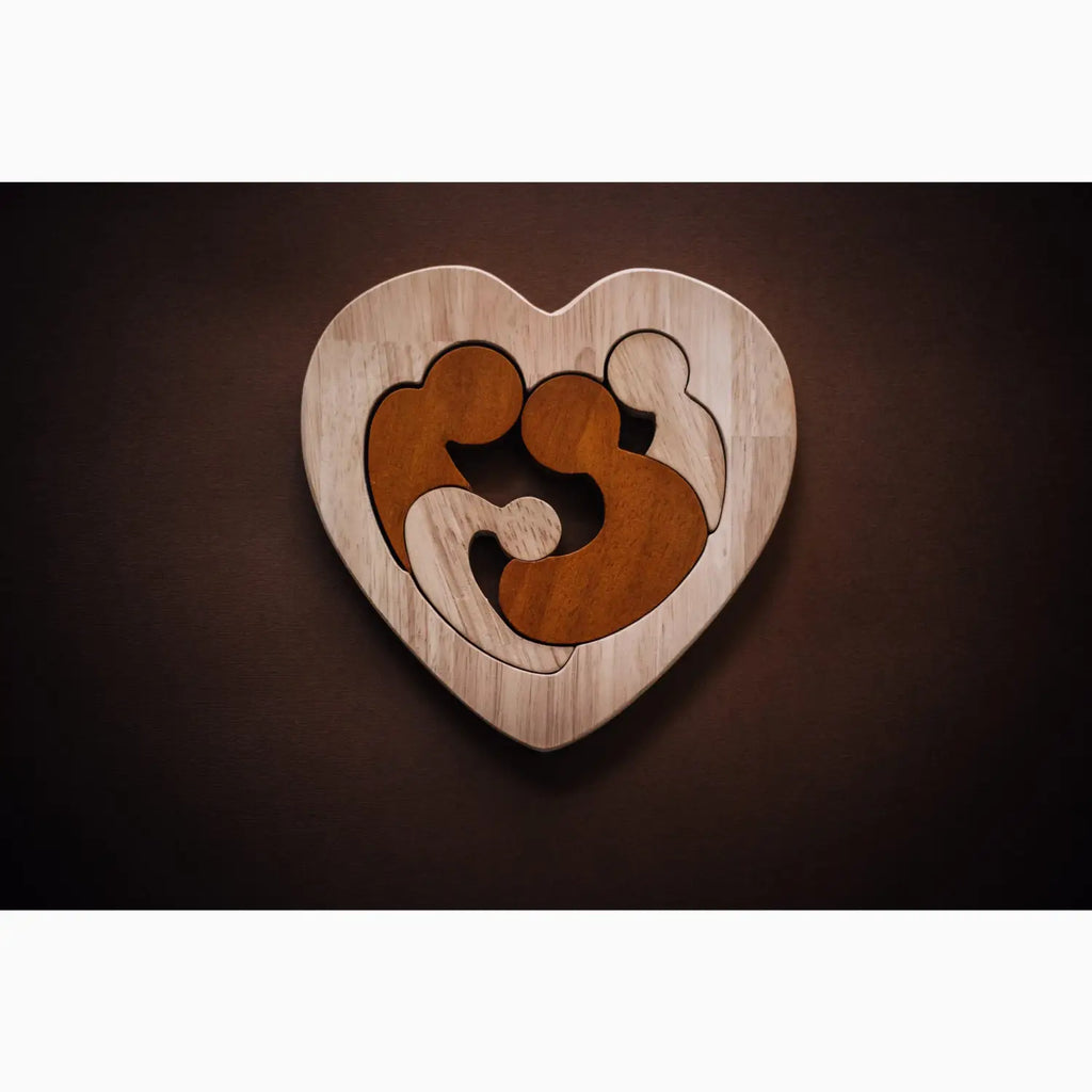 Wooden heart-shaped family puzzle.