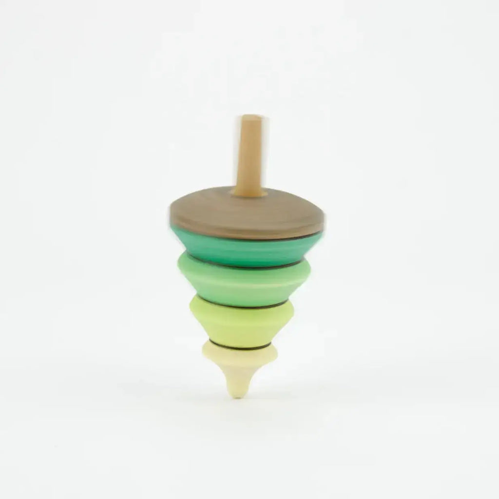 Spinning wooden toy top.