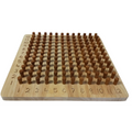 Wooden multiplication board with rows of pegs representing numbers.