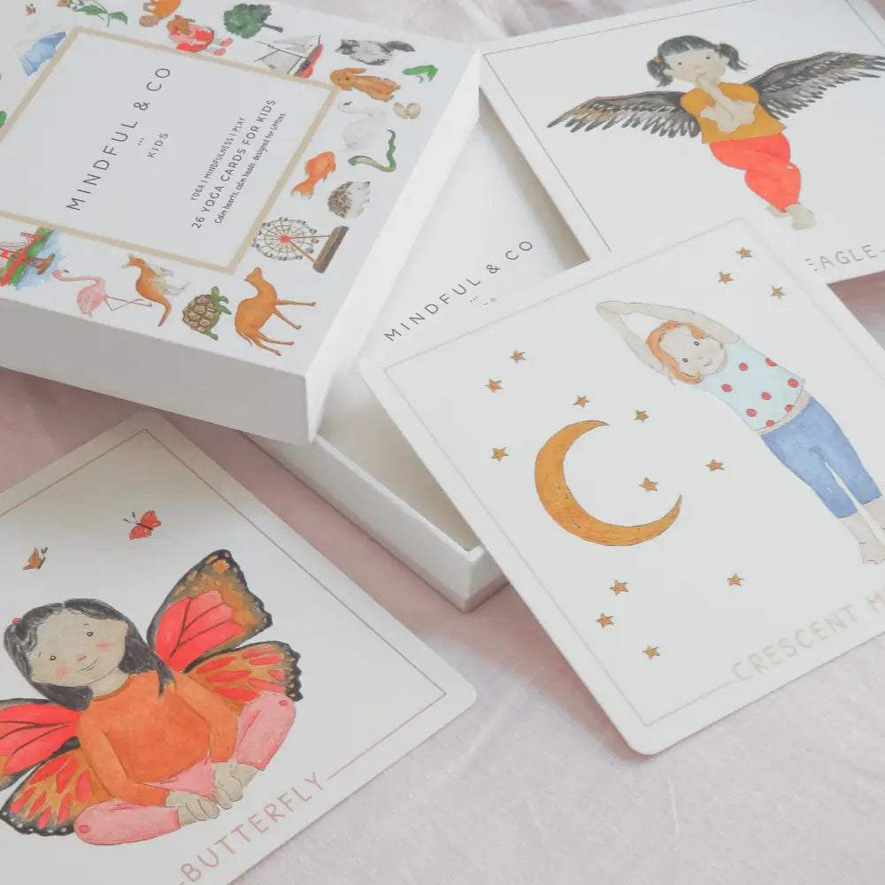 Collection of illustrated cards or prints featuring whimsical designs.