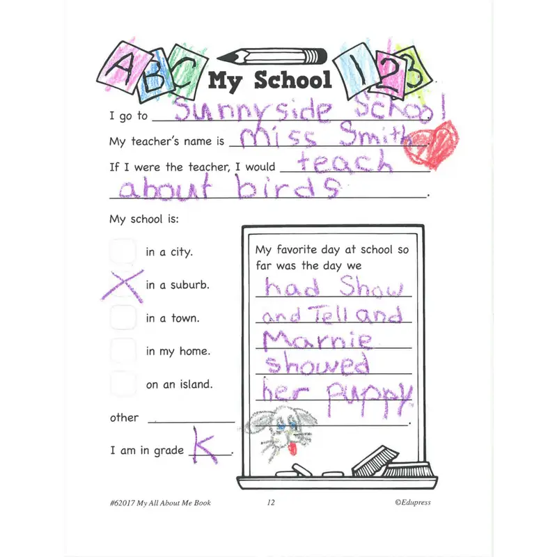 Star-bordered ’All About Me’ book cover.