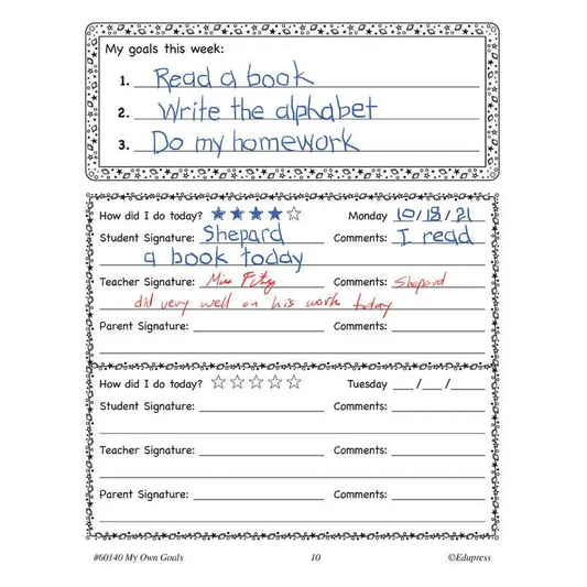 Student goal sheet.