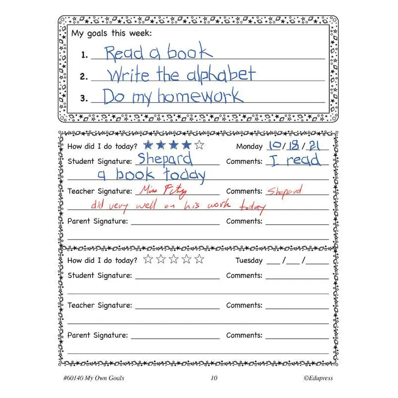 Student goal sheet.