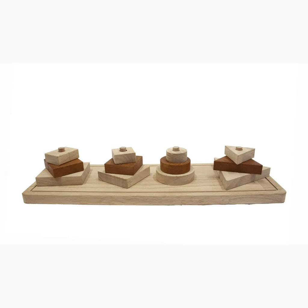 Wooden shape sorting toy.