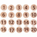 Set of wooden discs numbered from 1 to 20.