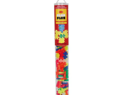 Cylindrical tube filled with colorful interlocking plastic building blocks.