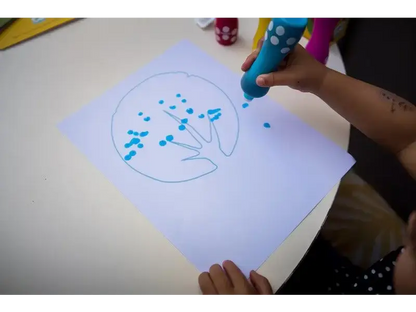 Drawing of a tree with blue dots representing leaves or blossoms.
