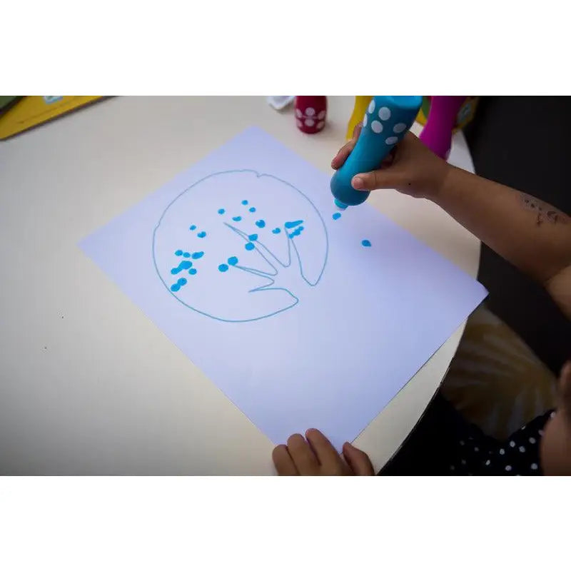 Drawing of a tree with blue dots representing leaves or blossoms.