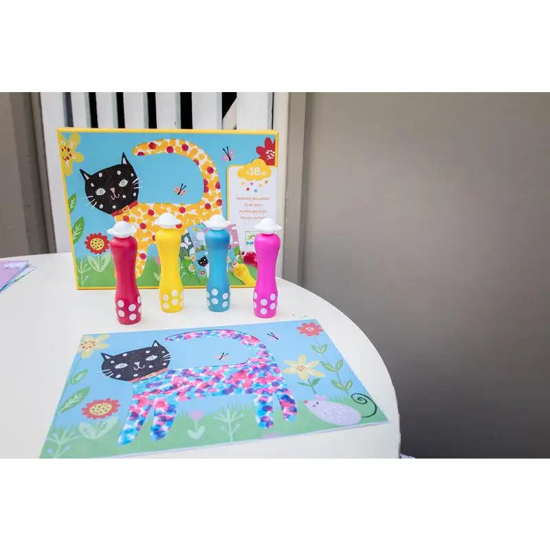 Colorful children’s puzzle or artwork featuring a whimsical cat design.