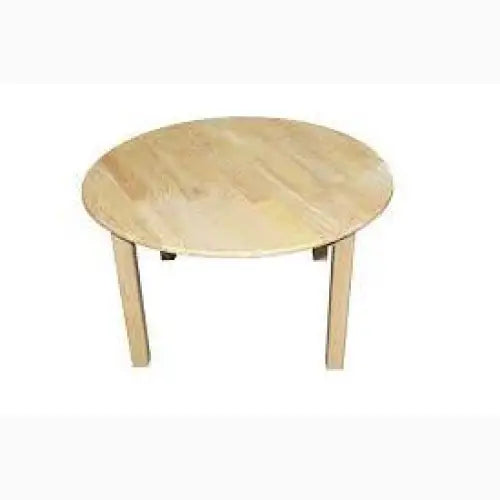 Round wooden table with short legs.