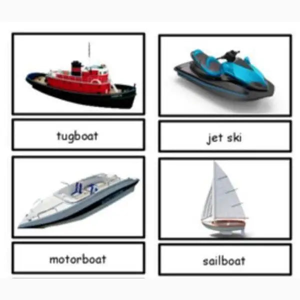 Four different types of watercraft with their names labeled below each image.