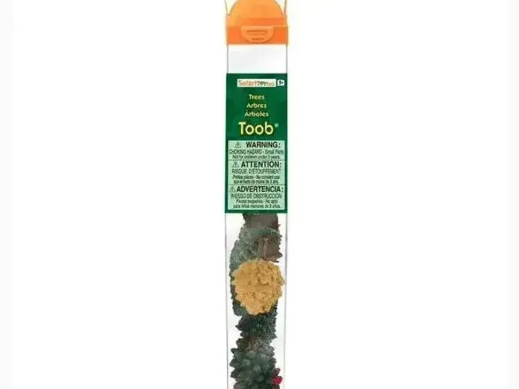 Clear plastic tube containing miniature tree figurines.