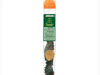 Clear plastic tube containing miniature tree figurines.
