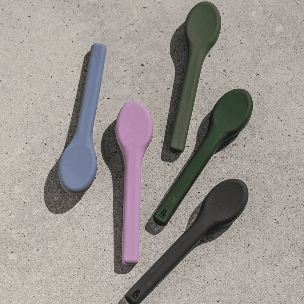 Colorful silicone baby spoons.