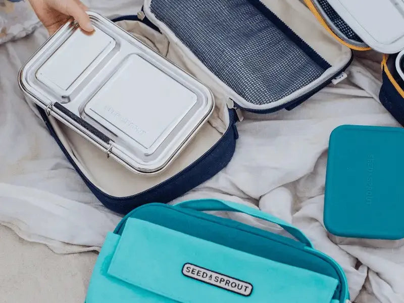 Insulated lunch bags or coolers in various colors and styles.