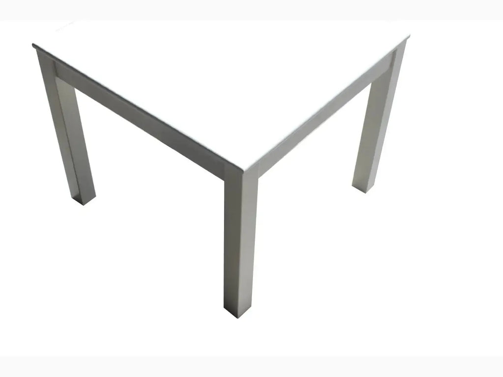 Three-legged table frame or base made of white or light gray material.