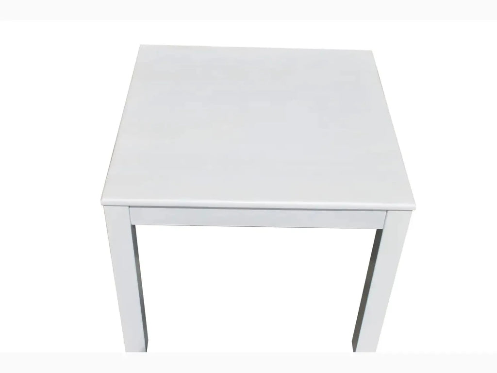 White square table with straight legs.