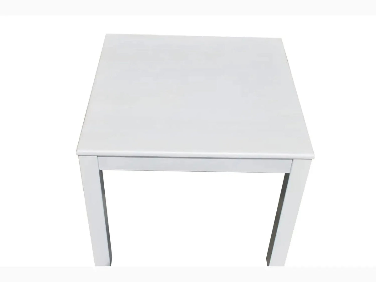 White square table with straight legs.