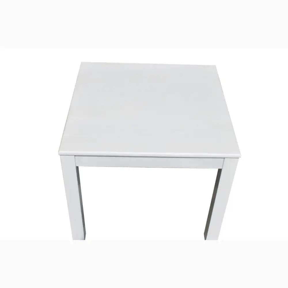 White square table with straight legs.