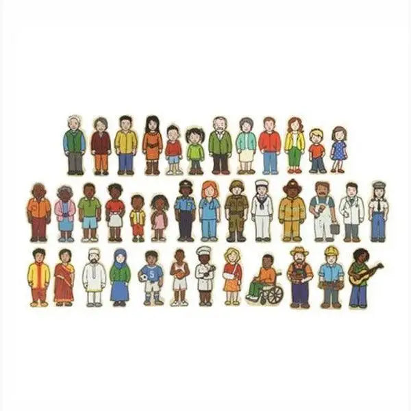 Collection of diverse cartoon characters representing different ethnicities, ages, and occupations.